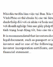 Thông tin hoặc tài liệu liên quan đến (các) nhà đầu tư